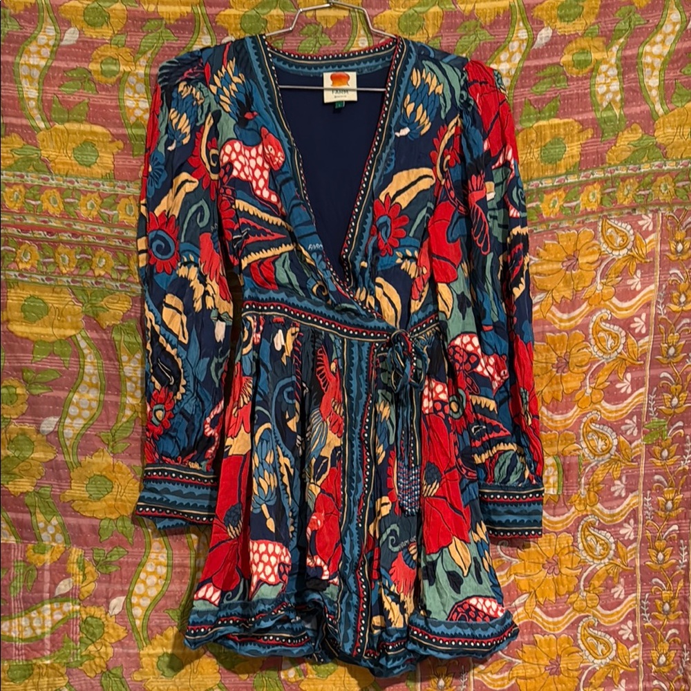 FARM Rio Vibrant Floral Midi Dress - Red and Blue